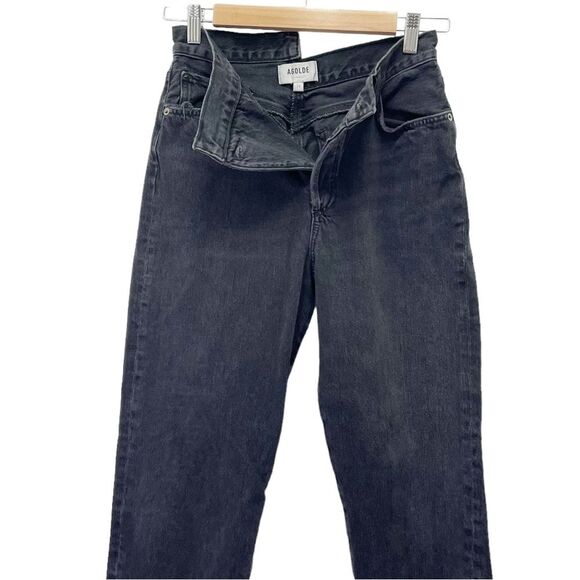Agolde Criss Cross Straight Jeans in Shambles Black Wash Raw Hem Women’s Size 24 - Picture 8 of 16